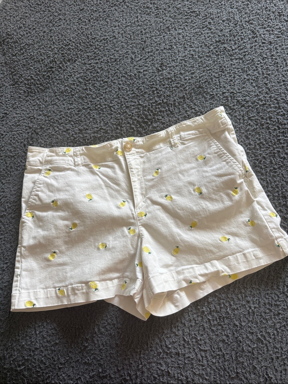 LOFT White Cotton Shorts with Yellow Lemon Embroidery